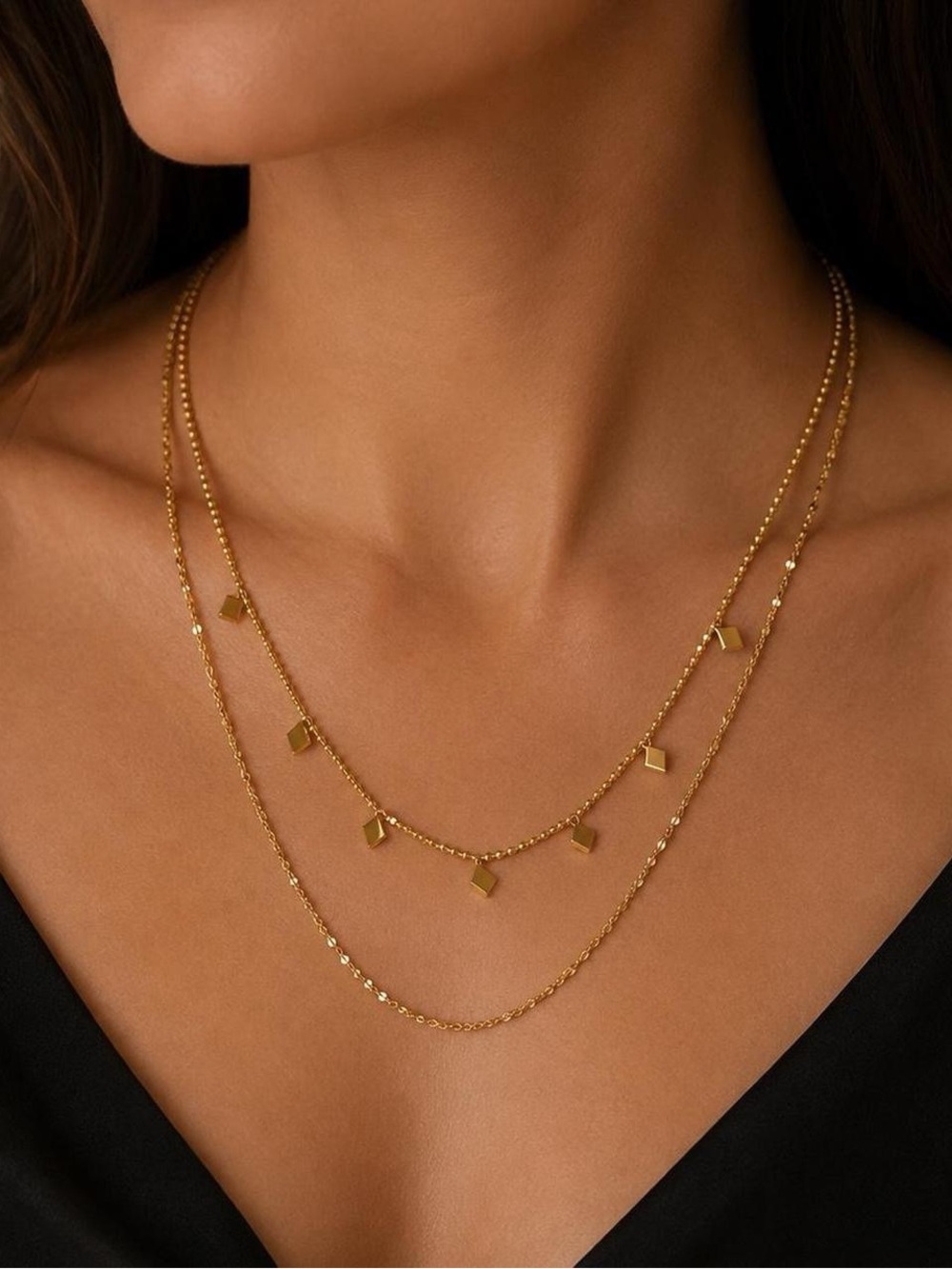 Dainty Gold-Tone Layered Geometric Necklace